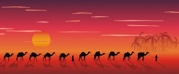 Caravana de camellos en el desierto — Vector de stock