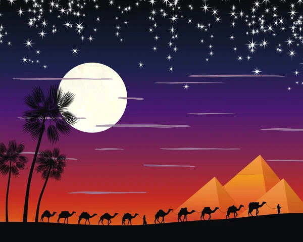 Caravane de chameaux dans le désert — Image vectorielle