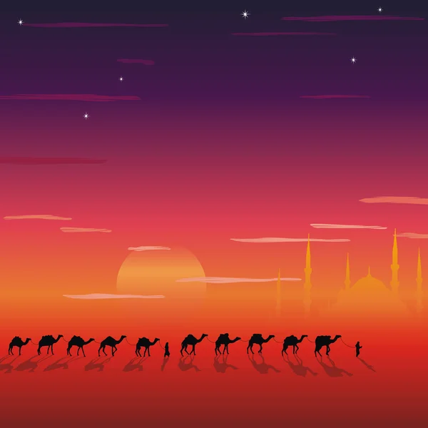 Karavana velbloudů v poušti — Stockový vektor