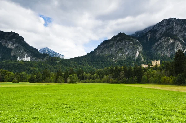 stock image Castle Neuschwanstein and hohenschwangau with alps