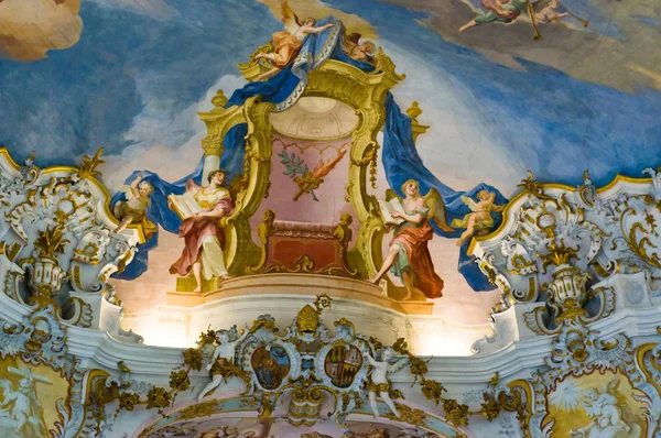 바바리아에 있는 wieskirche 교회의 세계 유산 벽화 — 스톡 사진