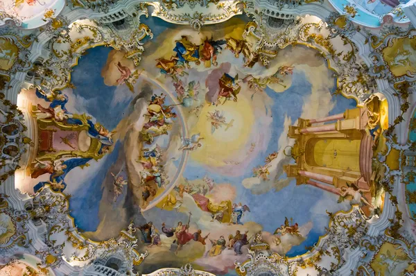 Świat dziedzictwo freskami kościół pielgrzymkowy w Wies kościoła w Bawarii — Zdjęcie stockowe