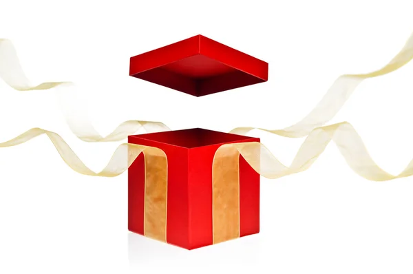 Boîte cadeau rouge avec couvercle ouvert — Photo