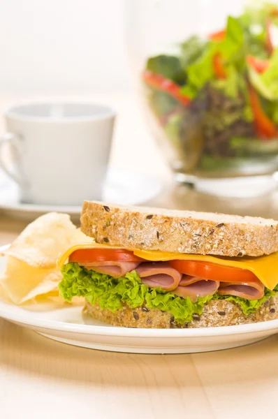 Close-up shoot of a Sandwich with rich Salad — Stock Photo, Image