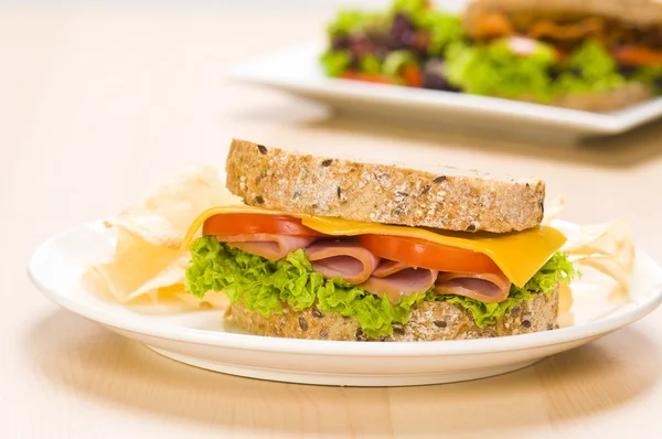 Close-up shoot of a Sandwich with rich Salad — Stock Photo, Image