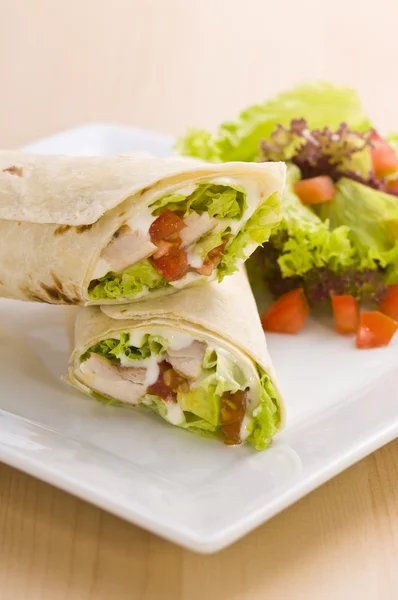 Two avocado wrap with a healthy side salad — Stock Photo, Image