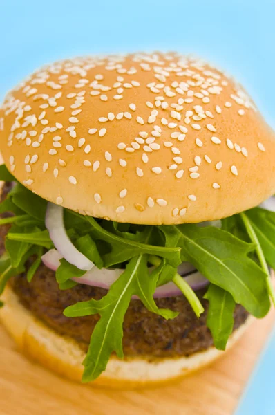 Hamburger met ui en salade — Stockfoto
