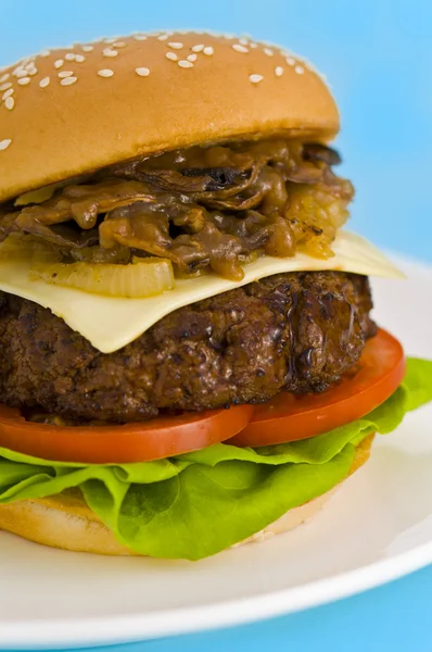Classic Hamburger with cheese tomato salad — Stock Photo, Image