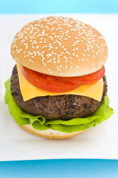 Klassieke hamburger met kaas tomaat en salade — Stockfoto