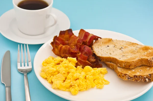 stock image American breakfast, bacon scrambled egg and coffee