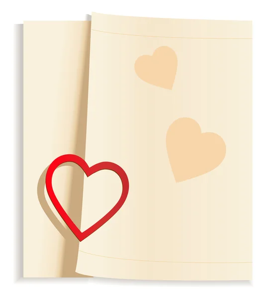 Stiker dalam bentuk hati merah pada kertas kuning - Stok Vektor