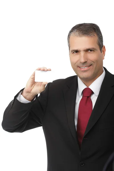 Empresário segurando cartão em branco — Fotografia de Stock