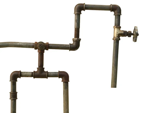 A fragment of the old water conduit consisting of pipes, fitting — Stock Photo, Image