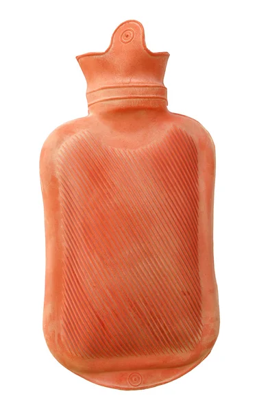 Beyaz izole kırmızı lastik sıcak su şişesi. Stok Resim