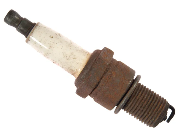 Old rusty spark plug, isolated on a white background. — Stock Photo, Image
