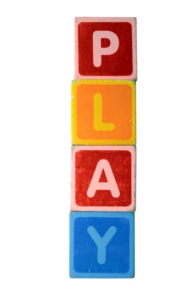 Spela toy play textas med urklippsbana på vit — Stockfoto