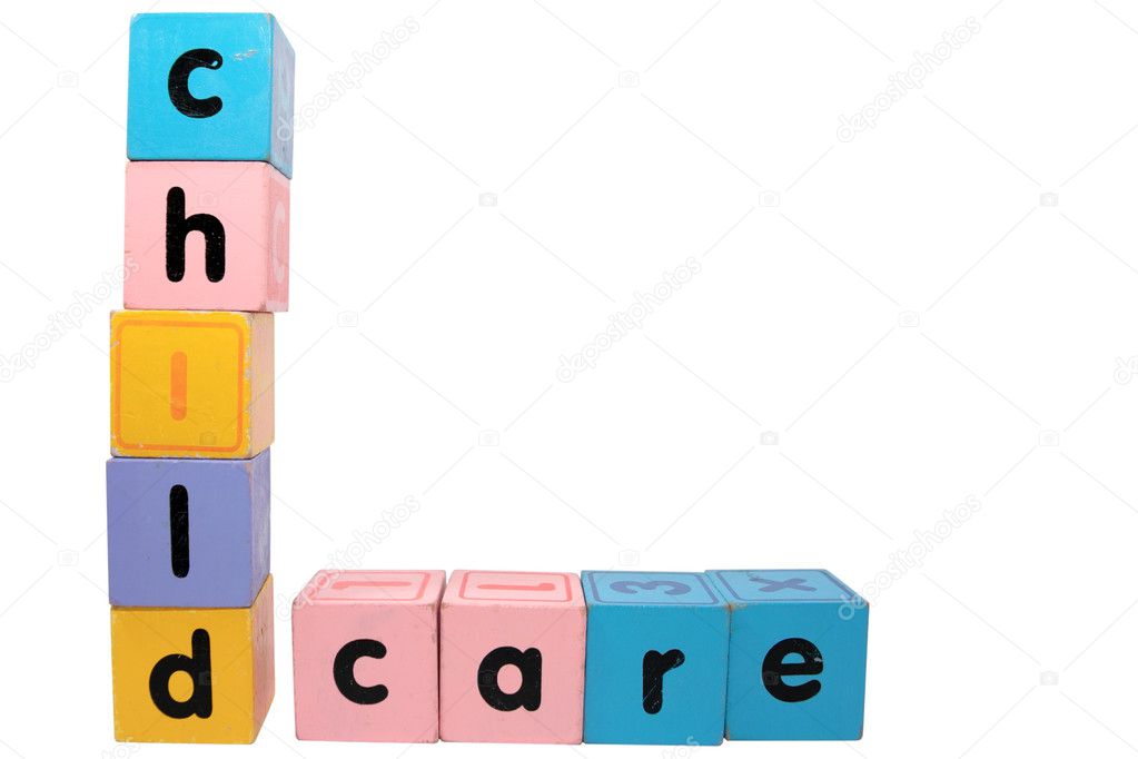 Childcare in toy play block letters with clipping path on white