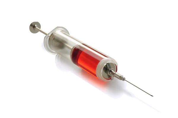 Gammel glassprøjte og vaccine - Stock-foto