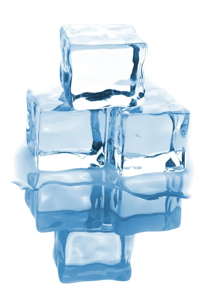 Tre cubetti di ghiaccio con acqua — Foto Stock