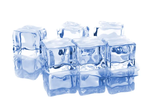 Seis cubos de gelo com reflexão — Fotografia de Stock