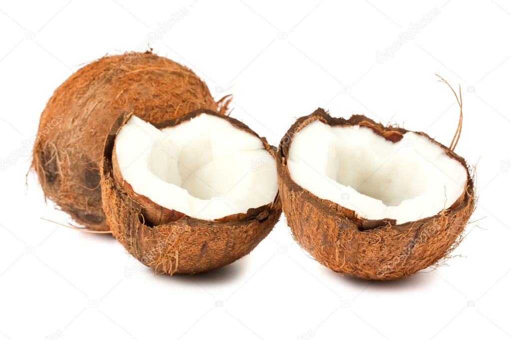 Full and two halves of coconut