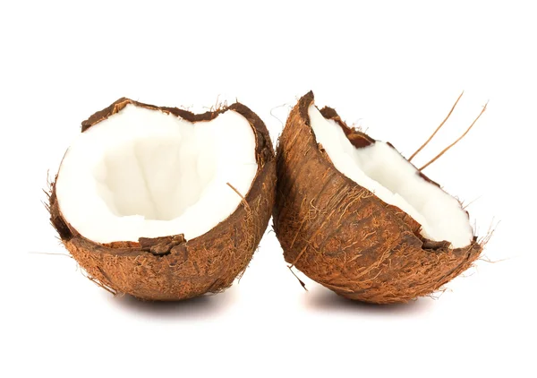 Zwei Hälften Kokosnuss auf weißem Hintergrund — Stockfoto