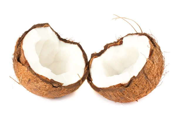 Two halves of coconut on white background — Stock Photo, Image