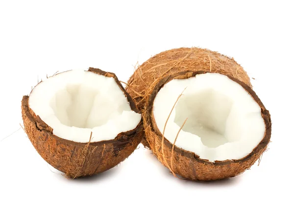 Volle und zwei Hälften Kokosnuss — Stockfoto