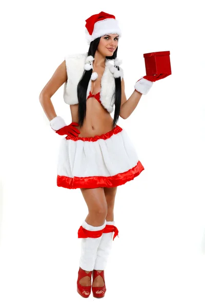 Bella e sexy donna con costume da Babbo Natale — Foto Stock