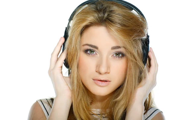 Όμορφο κορίτσι με ακουστικά — Φωτογραφία Αρχείου