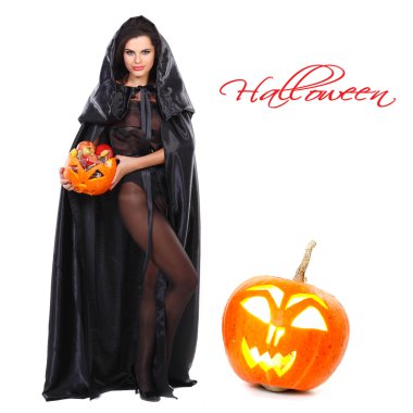 Cadı halloween gece elbiseli cinsel esmer