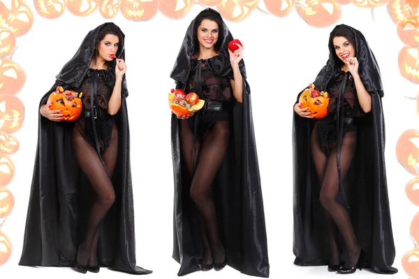 A az éjszaka a halloween boszorkány ruha szexuális barna — Stock Fotó