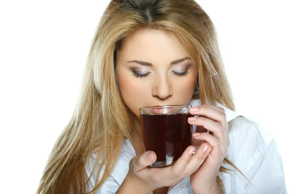 Beautiful young girl with the cup of tea — Stock Photo, Image