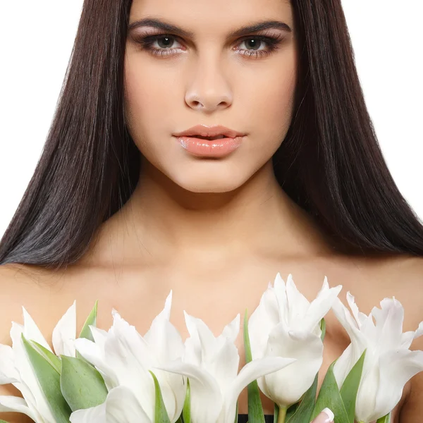 Hermosa joven con tulipanes —  Fotos de Stock