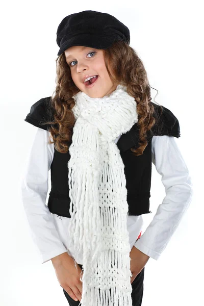 Krásná holčička je v podzimní oblečení, izolovaných na bílém poza — Stock fotografie