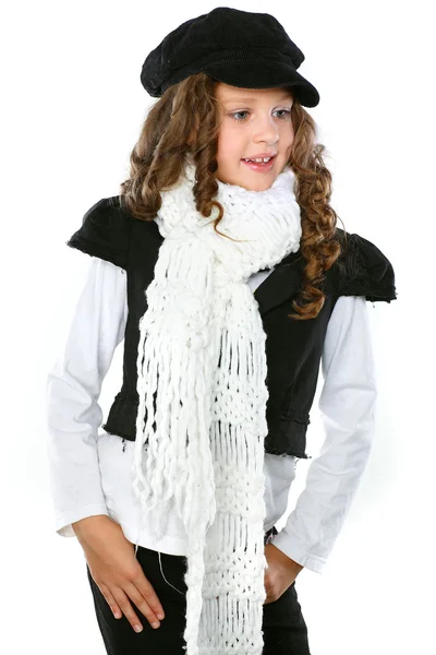 Krásná holčička je v podzimní oblečení, izolovaných na bílém poza — Stock fotografie