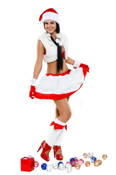 Beautiful and sexy woman wearing santa clause costume isolated on a white b — Stock Photo, Image