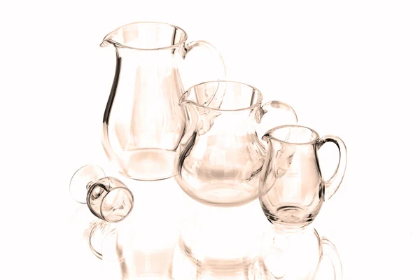 One wineglass and three empty jugs — Stok fotoğraf