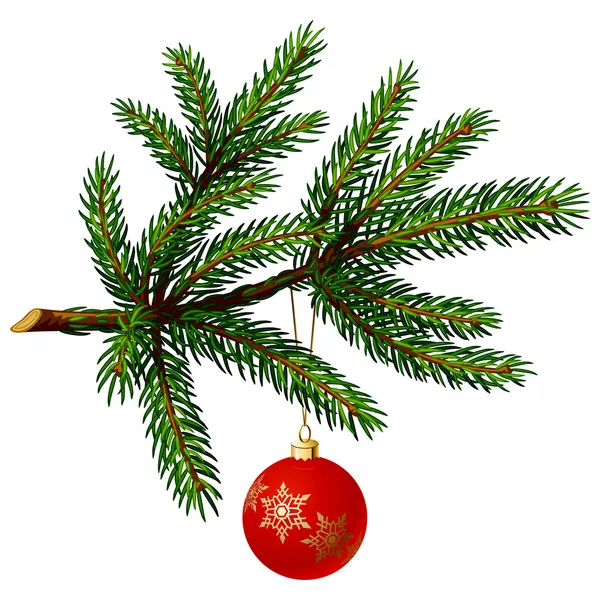 Ramo di pino con palla di Natale — Vettoriale Stock