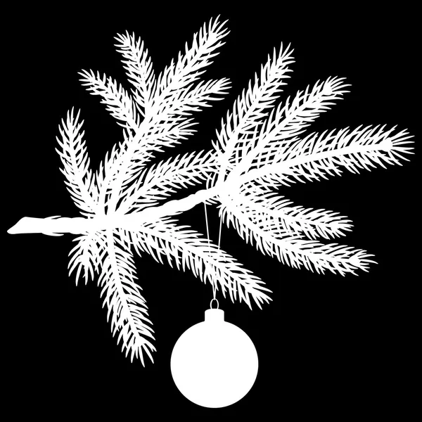 Silueta borové větve stromu s vánoční koule — Stockový vektor