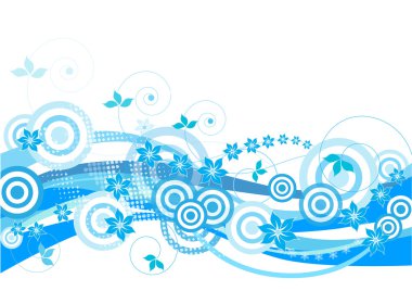Blue, floral design with circles and flowers clipart