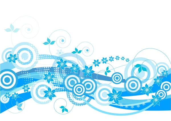 Синий, цветочный дизайн с кружками и цветами — стоковое фото