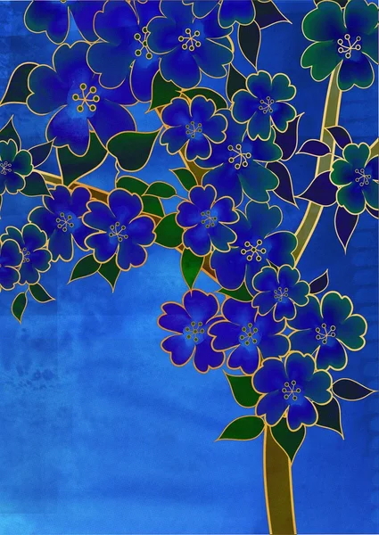 Fantaisie fleur de cerisier bleu dessin sur bleu — Photo