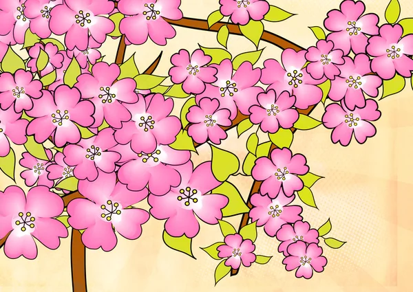 桜の花を持つ美しいグランジ背景 — ストック写真