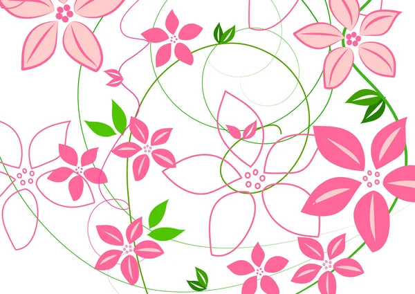 Rosa Blüten und Wirbel auf weißem Grund — Stockfoto