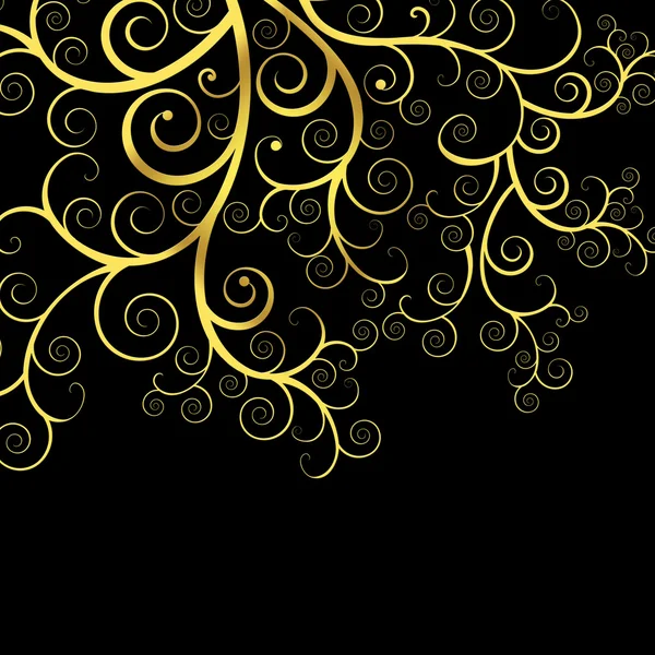 Элегантный и нежный черный фон с золотыми вихрями — стоковое фото