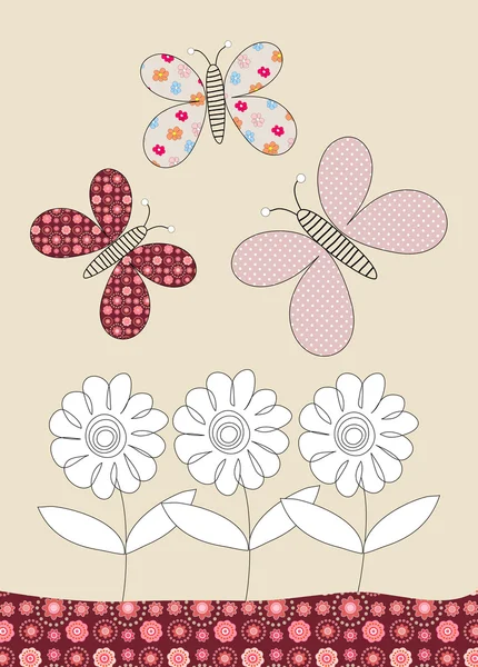 Borboletas bonitas e flores crianças ilustração — Fotografia de Stock