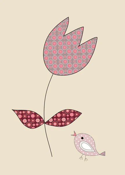 A cute, little bird and a tulip, illustration — Stock Photo, Image