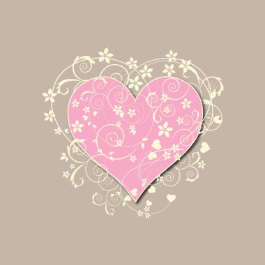 Beautiful, Retro Pink Heart With Swirls And Flowers clipart