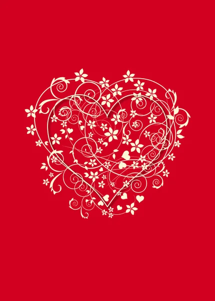 Красный и сливочный фон с любовным сердцем — стоковый вектор